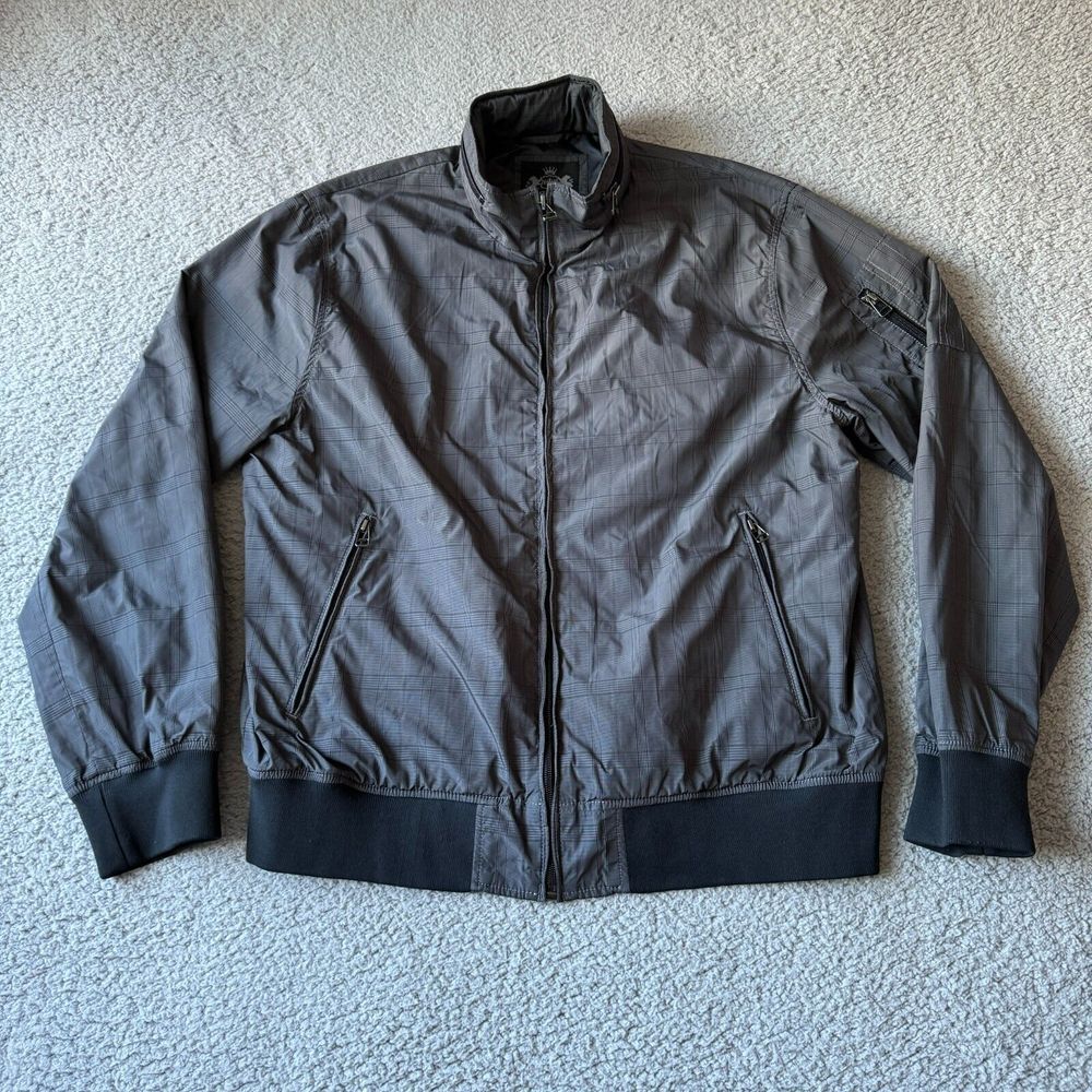 NEW Express Jacket‎ Mens Extra Large Gray Plaid Windbreaker Bomber Hooded Preppy